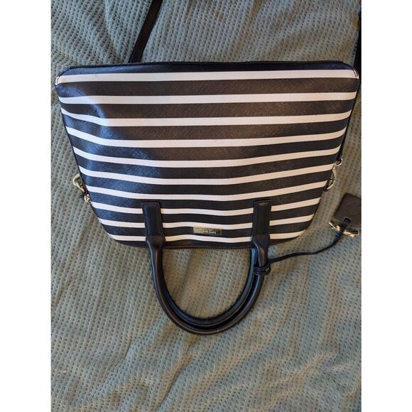 Kate Spade With Tag, Handbag Shoulder 2Way Border Logo White Black Jet Bag - Picture 2 of 10